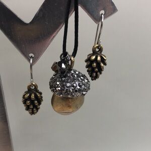Curated bundle Acorn Necklace and Pinecone Earrings. Boho Jewelry Set.